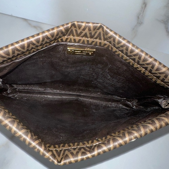 Mario Valentino Vintage Brown V Printed Logo Clutch Bag - Picture 4 of 5